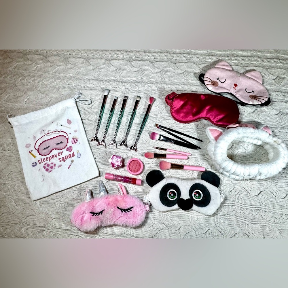Girl’s Sleepover Squad Set - Sleep Masks, Makeup, Headband